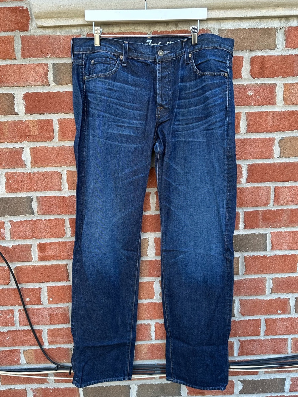 7 For All Mankind Men's Indigo Straight Jeans feature a button fly Size 38